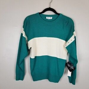 vintage St. John green star knit sweater, size 2, nwt